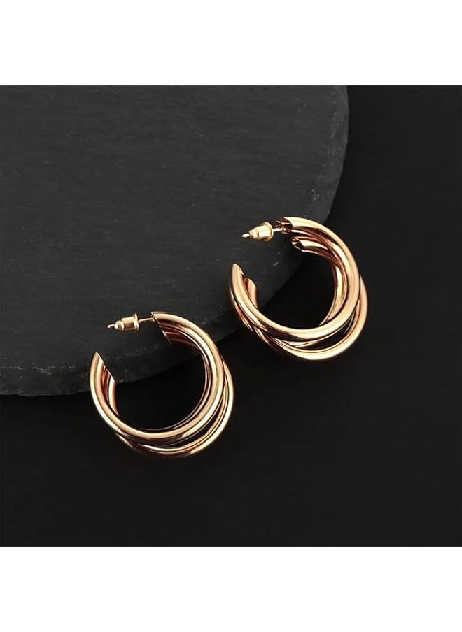 Shining Diva Fashion Latest Stylish Gold Plated Triple Hoop Earrings For Women And Girls 14610Er  - Image 3