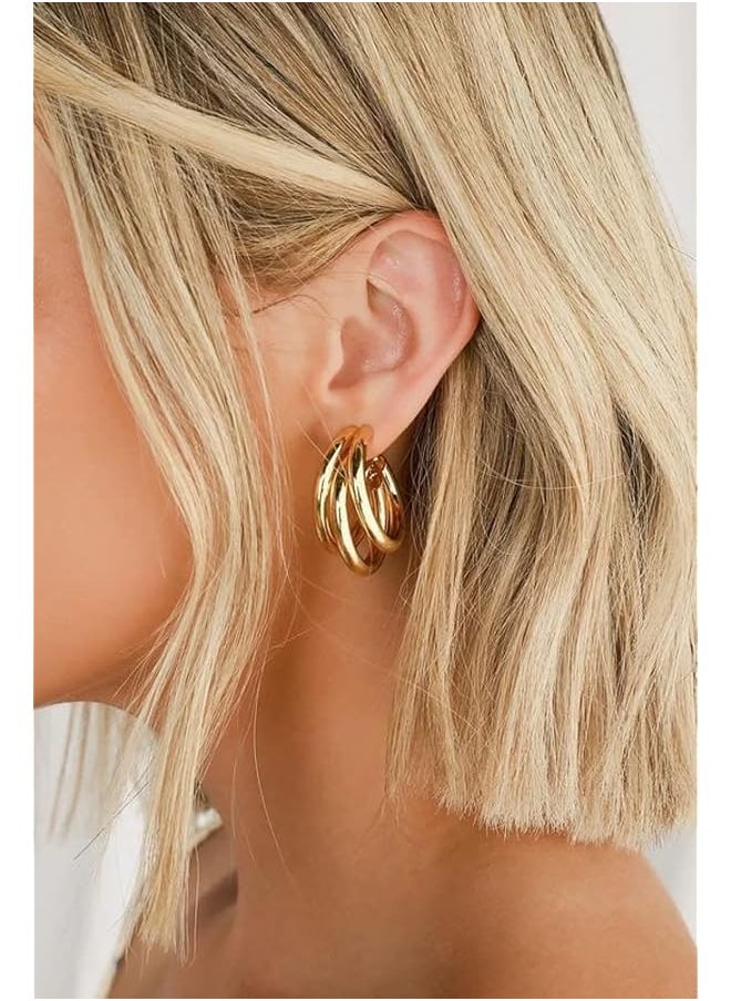 Shining Diva Fashion Latest Stylish Gold Plated Triple Hoop Earrings For Women And Girls 14610Er  - Image 4