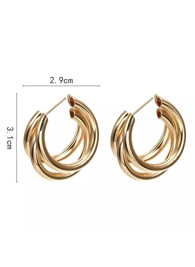 Shining Diva Fashion Latest Stylish Gold Plated Triple Hoop Earrings For Women And Girls 14610Er  - Image 5