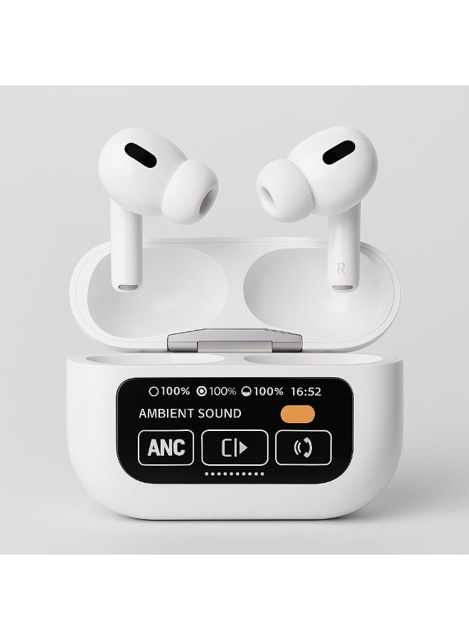 Wireless Bluetooth Earbuds with Charging Case – ANC/ENC Noise Cancellation – Touch Control – White - Image 1