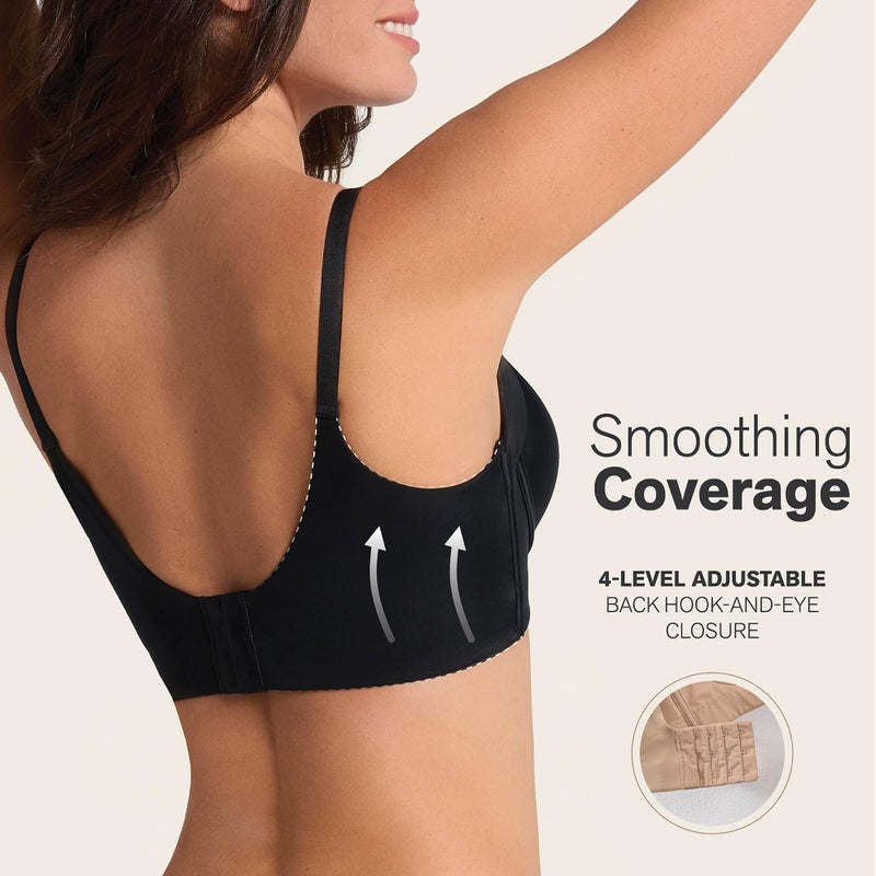 Leonisa Back Smoothing Bras for Women, Full Coverage Underwire Bra, Adjustable Hook & Eye Closure, Black - Image 2