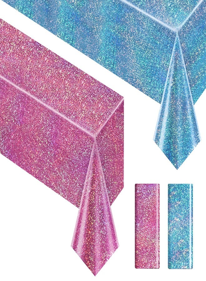 Just Shimmer Sparkling Holographic Laser Tablecloth - Shimmering, Waterproof, Easy to Clean - Ideal for Bachelorette, Birthday, Wedding, and Anniversary Party Decorations (Pink & Light Blue, 2) - Image 1