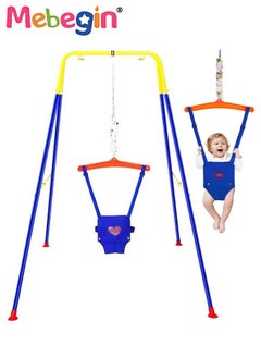 MEBEGIN 3-in-1 Toddler Swing Set, Baby Swing with Seat Belt Buckle and Foldable Metal Stand, Kids Swing Set for Indoor and Outdoor, Easy to Assemble and Store  - Image 1