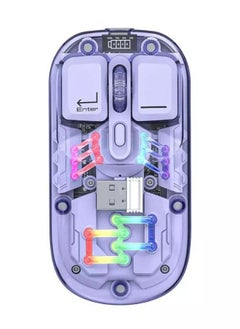 Transparent Wireless Dual-Mode RGB Bluetooth Mouse Ergonomic Universal Hots Adjustable to 1600dpi / FV-T7 purple