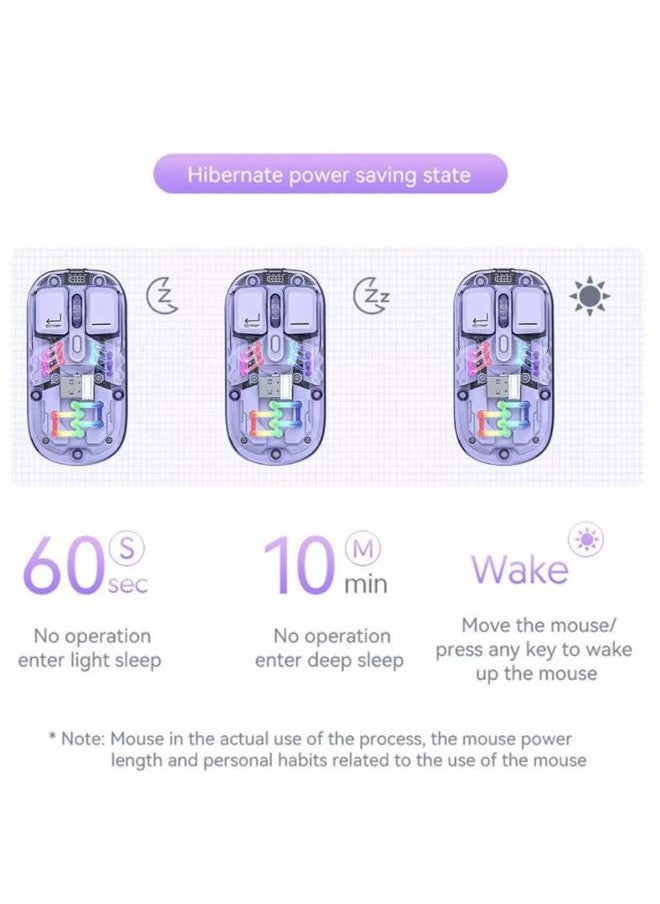 Forev Transparent Wireless Dual-Mode RGB Bluetooth Mouse Ergonomic Universal Hots Adjustable to 1600dpi / FV-T7 purple  - Image 3
