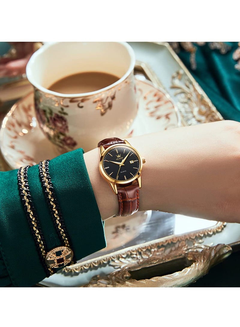 أوليفز ساعات نسائية كوارتز أنالوج مقاومة للماء جلد 6898 - Image 2