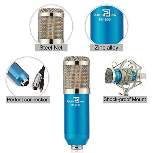 Powerpak Bm 800 Blue Silica Gel Professional Condenser Microphone Mics With Metal Shock Mount (Requires Phantom Power Or Sound Card) - Xlr - Image 2