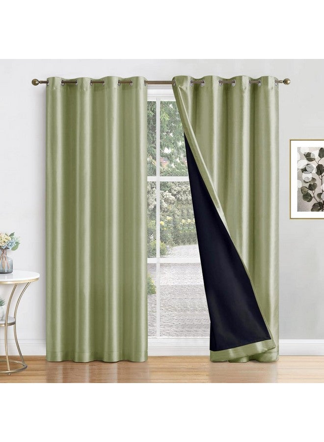 ThinkArtDecor 100% Blackout Door Curtains 7 Feet Long Set of 2 with Tie Backs, Triple Weave Parda 7 Feet, Grommet Design for Urban Home Decor, Bedroom Darkening, Office (7x4 Feet, Olive Mint) - Image 1