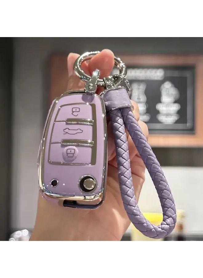 غطاء مفتاح السيارة الأسود مع سلسلة المفاتيح لـ أودي A1 A3 A4 A6 Q1 Q3 Q5 Q7 - Image 4