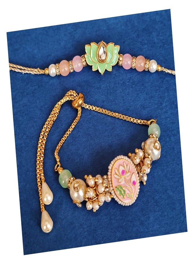 DECORATIVE BUCKETS |Rakhi for Brother and Bhabhi | Rakhi for Bhaiya and Bhabhi | bhaiya bhabhi Rakhi Set| Rakhi Combo Pastel (LOTUS PINK) - Image 1