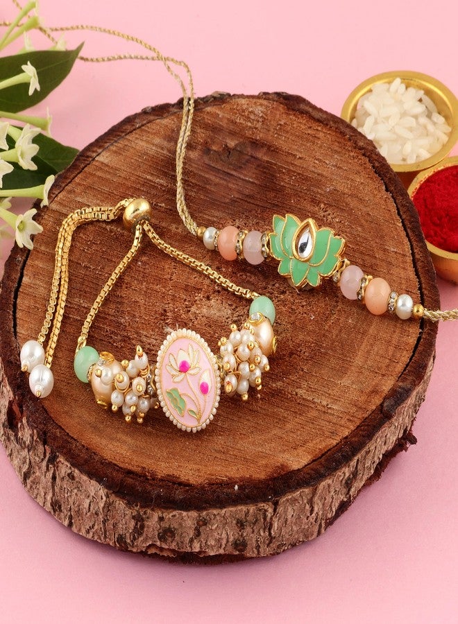 DECORATIVE BUCKETS |Rakhi for Brother and Bhabhi | Rakhi for Bhaiya and Bhabhi | bhaiya bhabhi Rakhi Set| Rakhi Combo Pastel (LOTUS PINK) - Image 3