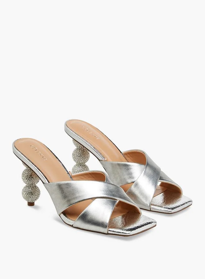 سيليست Women'S Embellished Slip-On Cross Strap Sandals With Stiletto Heels