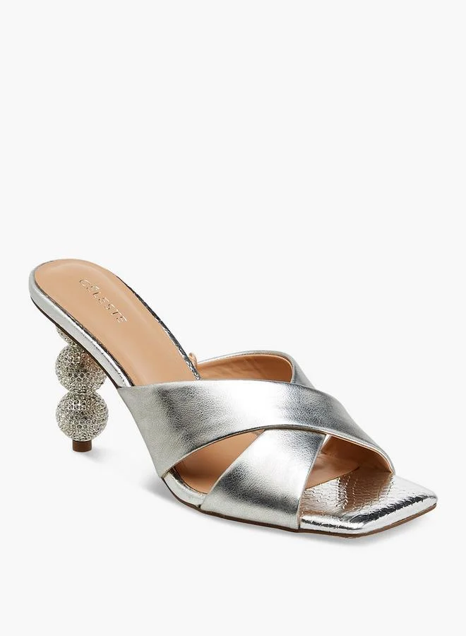 سيليست Women'S Embellished Slip-On Cross Strap Sandals With Stiletto Heels