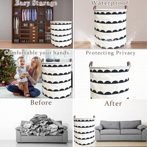 TeLUVHome Waterproof Laundry Hamper Collapsible Laundry Basket Leather Handle Laundry Bag Large Clothes Storage Toy Organization for Bathroom Bedroom Laundryroom College Dorms (Hege-003) - Image 3