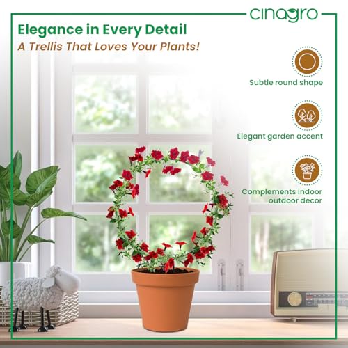 Cinagro Round-Shaped Black Iron Garden Trellis for Climbing Plants, Rust-Free Powder-Coated Finish, Metal Vine Support Rack for Balcony, Indoor & Outdoor Pots, Decorative Plant Stake (Pack of 2) - Image 5