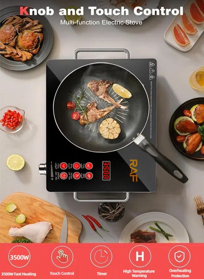 Portable Infrared Cooker,3500W Electric Burner with 10 Adjustable Temperature Levels and Handles,Multiple Preset Functions,Touch Control & Knob Control, Timer,Works with All Cookware, R.8045