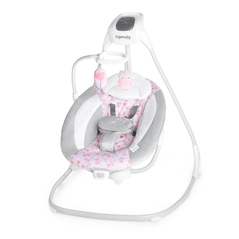 Ingenuity SimpleComfort Lightweight Compact 6Speed MultiDirection Baby Swing Vibrations Nature Sounds 09 Months 620 lbs Pink Cassidy