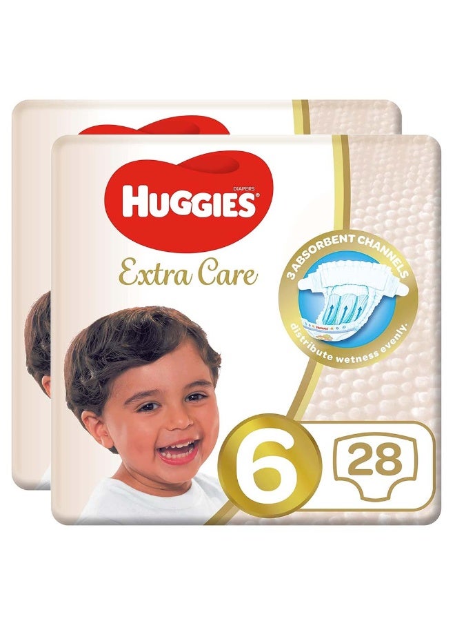 HUGGIES Extra Care Baby Diapers, Size 6, For 15+kg Baby, Promo Pack of 2 x 28’s