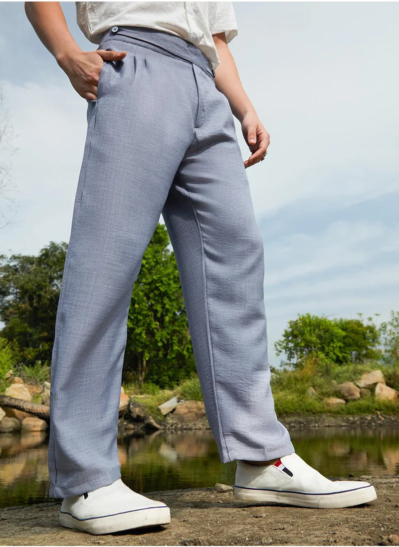 كامبوس سوترا Men's Moon Grey Pleated Relaxed Trousers