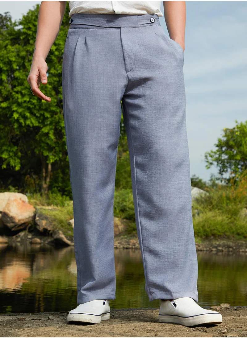 كامبوس سوترا Men's Moon Grey Pleated Relaxed Trousers