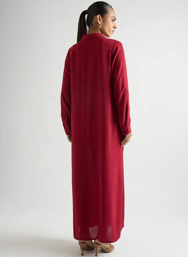 Femmella Women Deep Red Shirt Maxi Dress
