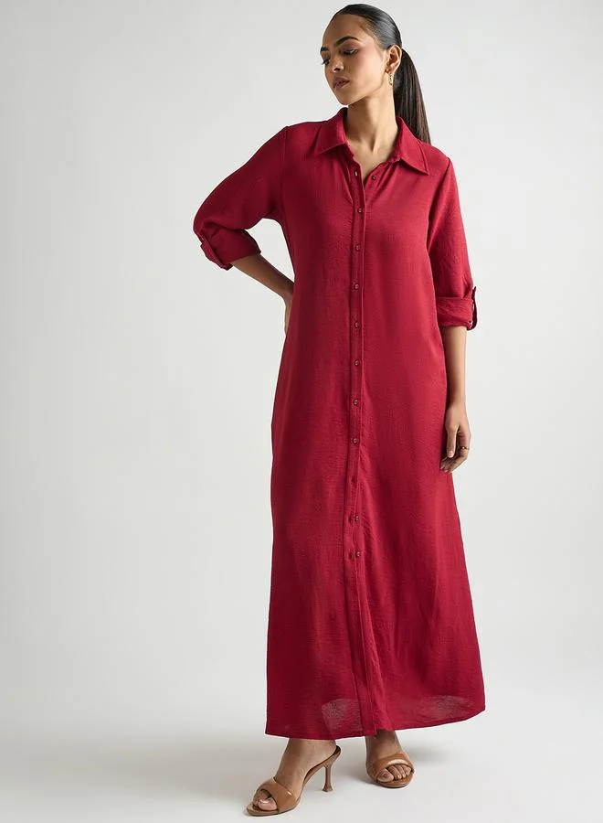 Femmella Women Deep Red Shirt Maxi Dress