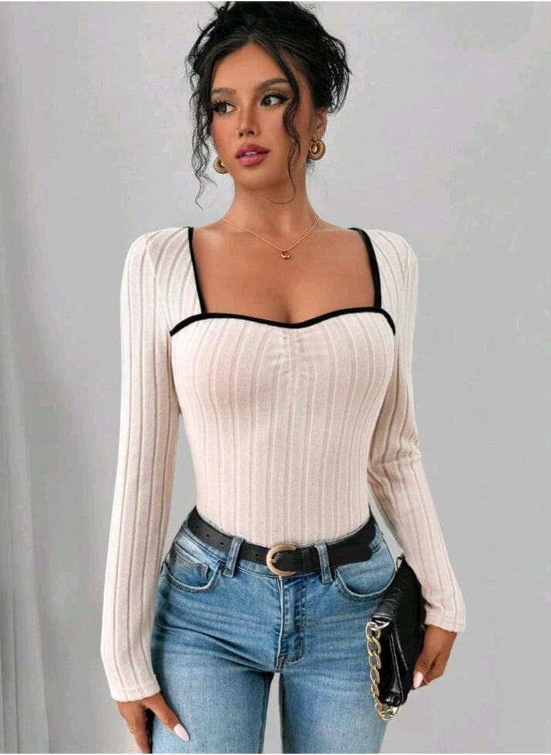 تي شيرت SHEIN Frenchy بياقة مربعة وثنيات جانبية محبوكة - pzsku/Z2F68F192C144ACB243C7Z/45/_/1739526964/051470a1-2a1b-42ba-98c6-bf5e2cf5403c