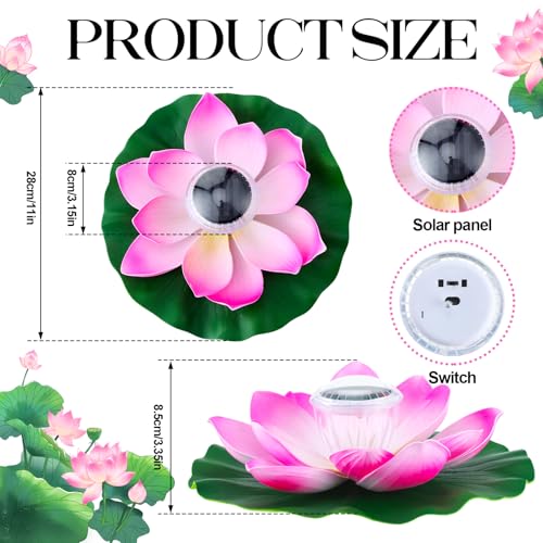 VIHOSE 4 Pcs 11 Inch Solar Floating Lotus Light Waterproof Pond Lotus Lamp Lily Flower Pool Floating Light Decoration for Garden Pond Outdoor Swimming Pool Diwali - Image 3