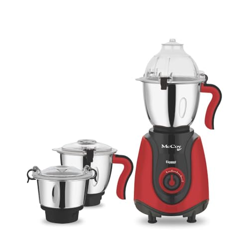 McCoy Elegant 750W Mixer Grinder | Clip Lid Lock | Super Strong Blades | Powerful Motor | 3 Stainless Steel Jars | Red & Black | 2 Year Warranty on Product | 5 Year on Motor Warranty - Image 1