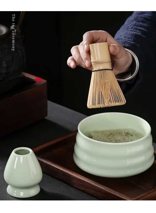 BOUND MOAT 4pcs Matcha Set Matcha Whisk Kit Included Matcha Bowl, Bamboo Whisk,Ceramic Whisk Holder,Scoop,Traditional Matcha Tool Set for Matcha Tea Ceremony (Blue) - Image 3