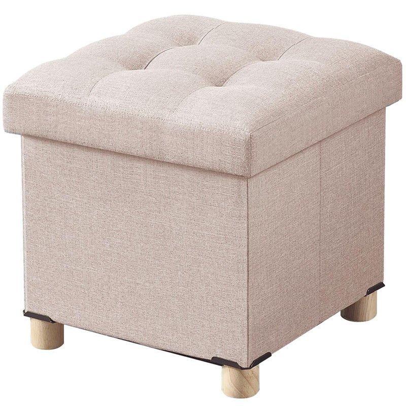 BRIAN DANY 15 Inches Ottoman with Storage Square Small Storage Ottoman Foot Rest with Legs Ottomans Foot Stool for Dorm Living Room Entryway Beige