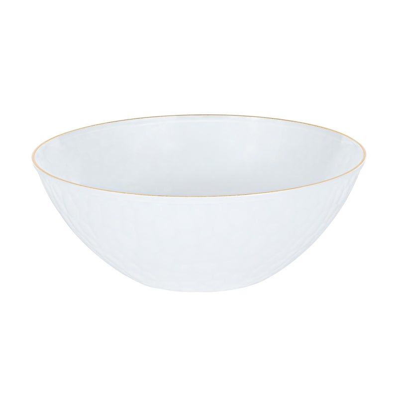 PLASTICPRO 30 Pack 12 Ounce Hammered Plastic Bowls Translucent White with Gold Rim Heavyweight Disposable Plastic Soup Bowls Elegant Translucent Hammered Gold Rim Platsic Party Dishes - Image 3