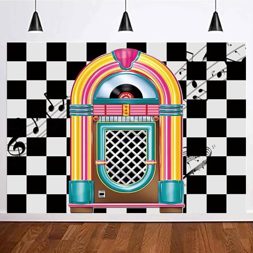 HQM Back to 50's Sock Hop Photography Banner Birthday Rock Roll 50's 60's Hop Party Photo Background Retro Diner Time Classic Backdrop 71x47.2 Inch Supplies - Image 2