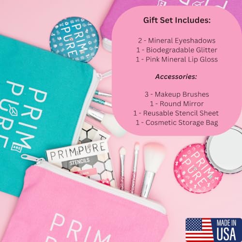 Prim and Pure Kids Makeup Gift Set - Stencil, Makeup Eyeshadow Bioglitter Lip Gloss and Cosmetic Bag Mirror Makeup Brush Accessories (Unicorn Pink) - Image 4