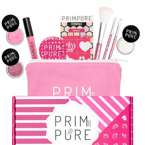 Prim and Pure Kids Makeup Gift Set - Stencil, Makeup Eyeshadow Bioglitter Lip Gloss and Cosmetic Bag Mirror Makeup Brush Accessories (Unicorn Pink) - Image 1