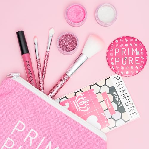 Prim and Pure Kids Makeup Gift Set - Stencil, Makeup Eyeshadow Bioglitter Lip Gloss and Cosmetic Bag Mirror Makeup Brush Accessories (Unicorn Pink) - Image 2