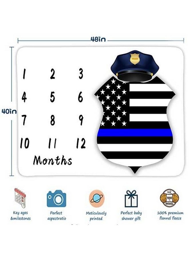 FHZON American Flag Milestone Blanket Police Cap Blue Line Flag Baby Blanket Baby Warm Swaddling Blanket Baby Room Decoration 48x40in BTZZFH86 - Image 4