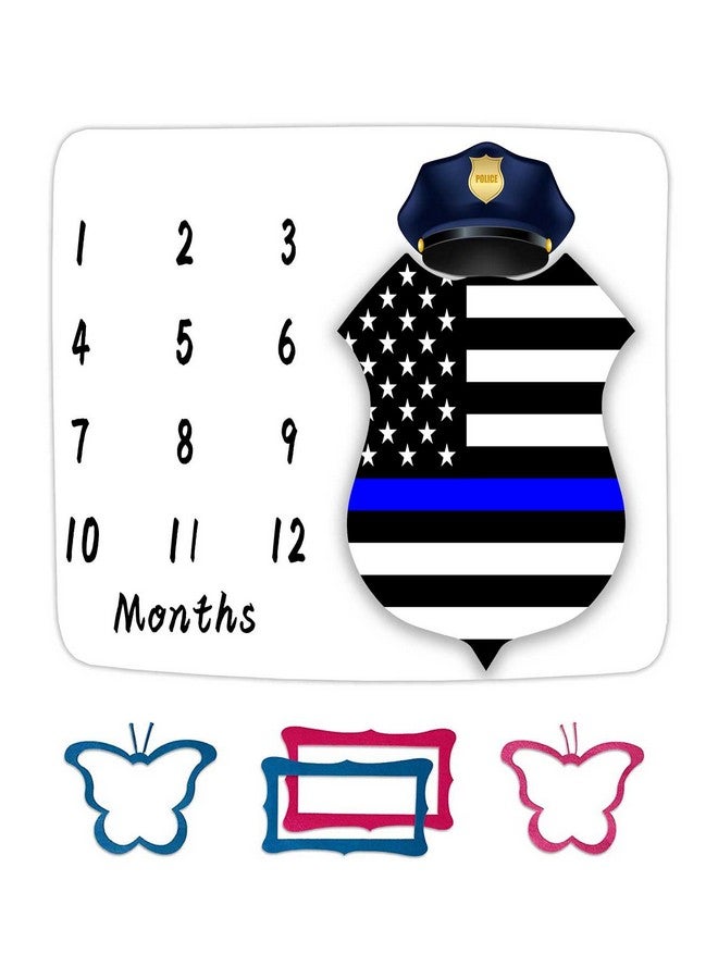 FHZON American Flag Milestone Blanket Police Cap Blue Line Flag Baby Blanket Baby Warm Swaddling Blanket Baby Room Decoration 48x40in BTZZFH86 - Image 1