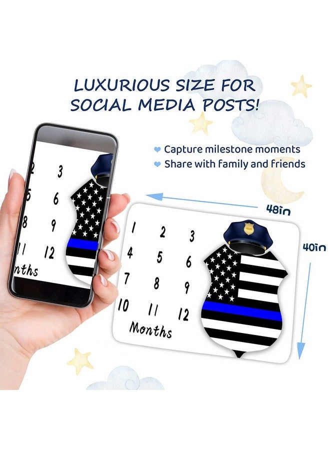 FHZON American Flag Milestone Blanket Police Cap Blue Line Flag Baby Blanket Baby Warm Swaddling Blanket Baby Room Decoration 48x40in BTZZFH86 - Image 3