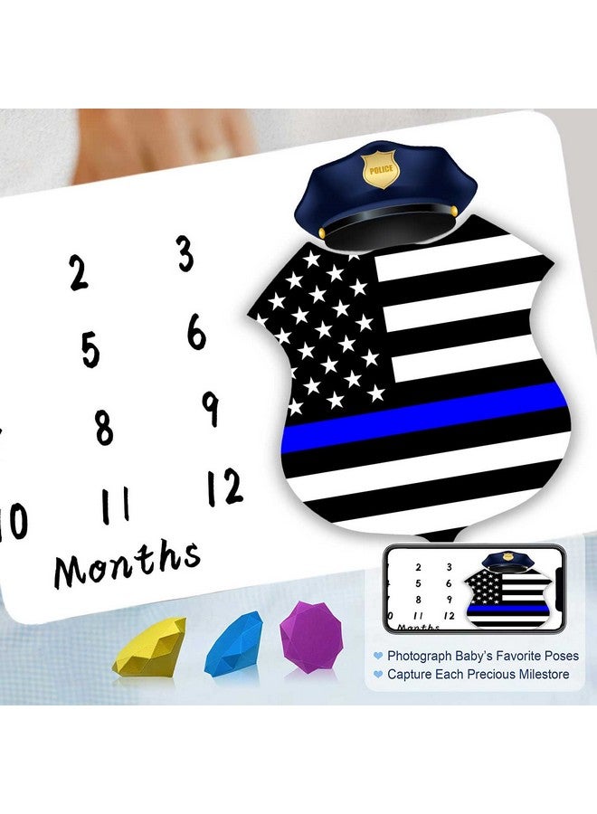 FHZON American Flag Milestone Blanket Police Cap Blue Line Flag Baby Blanket Baby Warm Swaddling Blanket Baby Room Decoration 48x40in BTZZFH86 - Image 2
