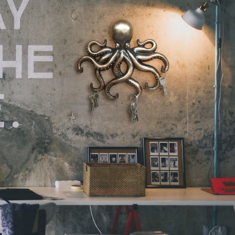 DWK Octopus Wall Sculpture Decorative Key Holder | Ocean Theme House Key Hanger Home Entrance Decor | Nautical Octopus Decor Sea Wall Art | Octopus Decoration - 11" - Image 4
