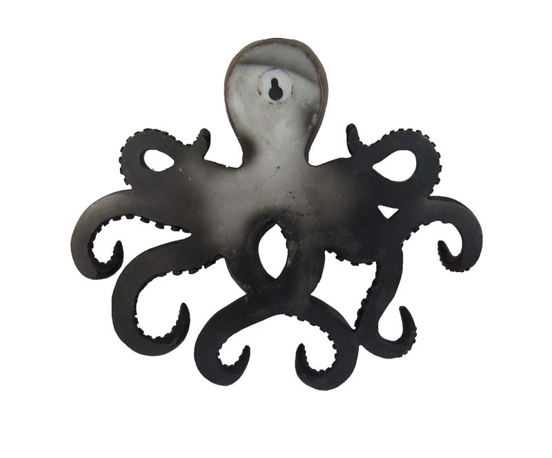 DWK Octopus Wall Sculpture Decorative Key Holder | Ocean Theme House Key Hanger Home Entrance Decor | Nautical Octopus Decor Sea Wall Art | Octopus Decoration - 11" - Image 3