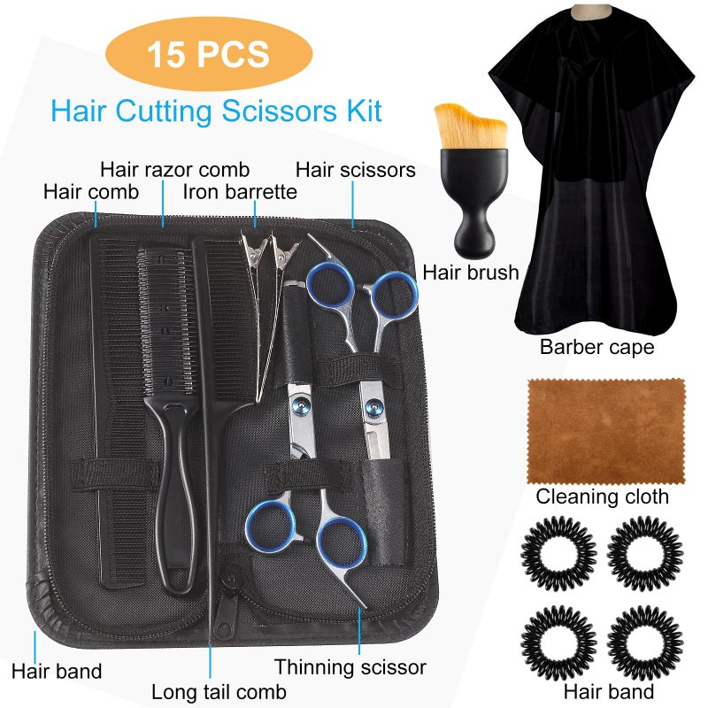 lengnoyp 15 pcs Hair Cutting Scissors Professional, Thinning Shears for Hair Cutting, Stainless Steel Barber Scissors, Lengnoyp Haircut Scissors Hair Cutting Kit for Women, Men - Image 2