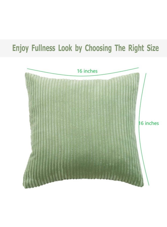 Guffaw / Corduroy/Stripped/Luxury 340 TC Cushion Covers Standard Size 16"X16" Inches (Sage Green, 3) - Image 4