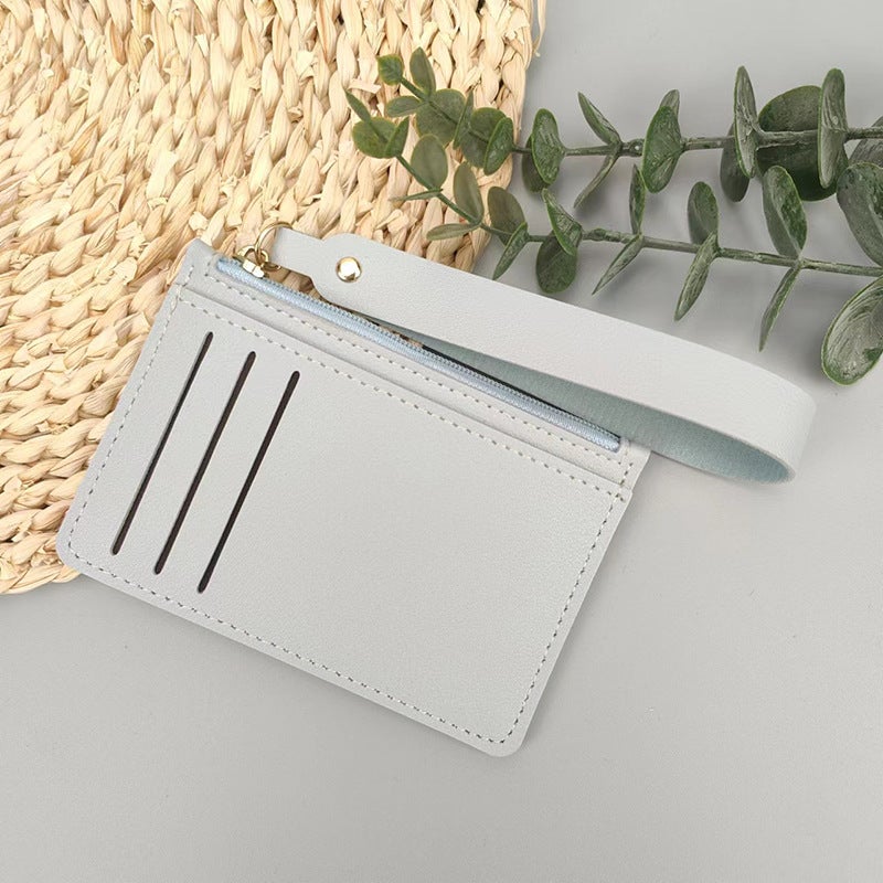 Womens change ultra-thin card bag with zipper solid color short card holder drivers license card factory direct sales019 light blue 019 light blue