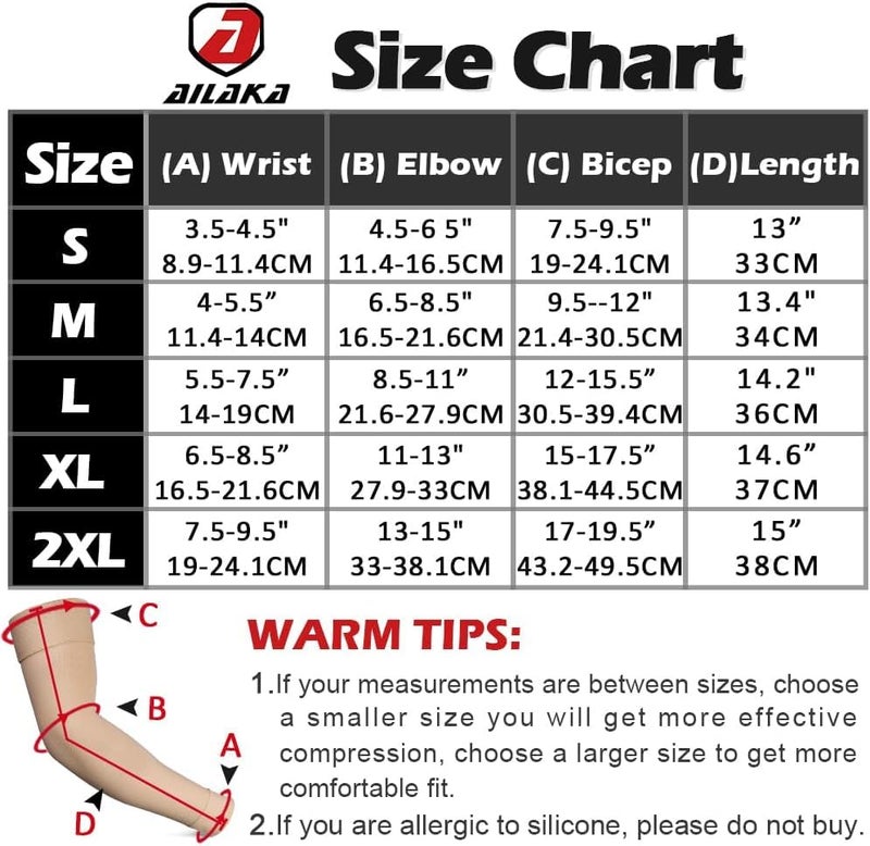 Ailaka Medical Compression Arm Sleeves for Men Women - 20-30 mmHg Lymphedema Compression Sleeves Support for Arms Pain - Image 5
