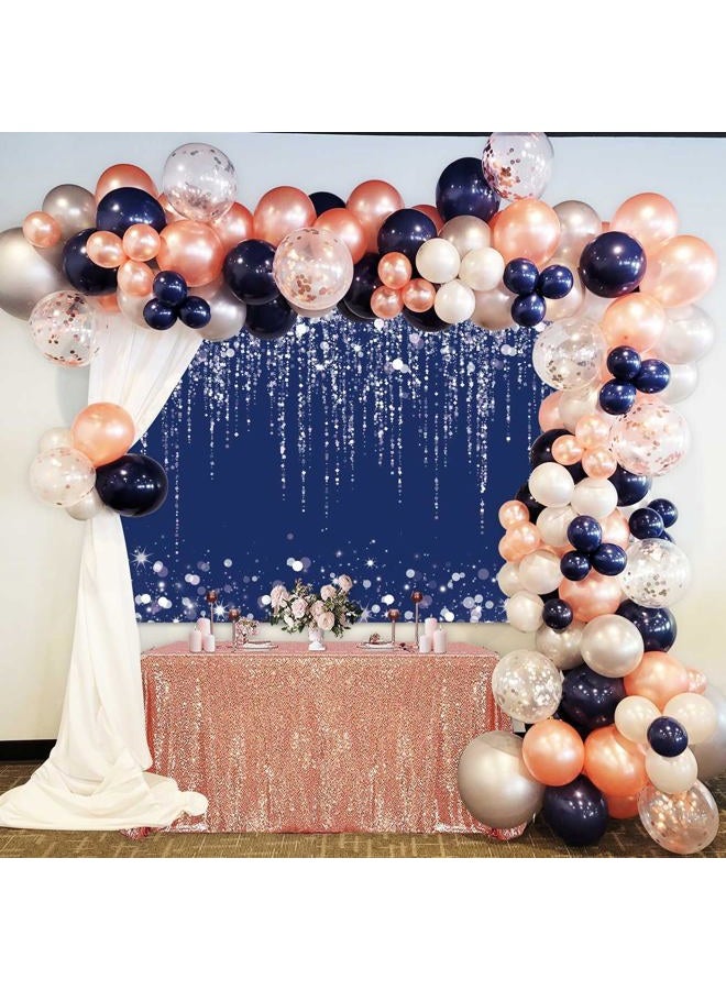 Sensfun Navy Blue White Silver Glitter Backdrop Wedding Birthday Party Decorations Graduation Prom Shiny Bokeh Confetti Photography Background Bridal Shower Backdrops Portrait Photo Booth Props 7x5ft - Image 4