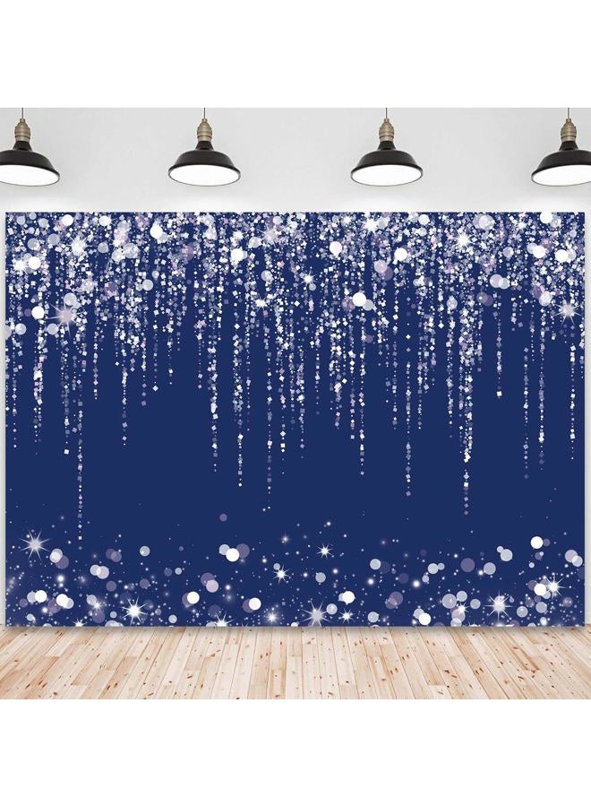 Sensfun Navy Blue White Silver Glitter Backdrop Wedding Birthday Party Decorations Graduation Prom Shiny Bokeh Confetti Photography Background Bridal Shower Backdrops Portrait Photo Booth Props 7x5ft - Image 2