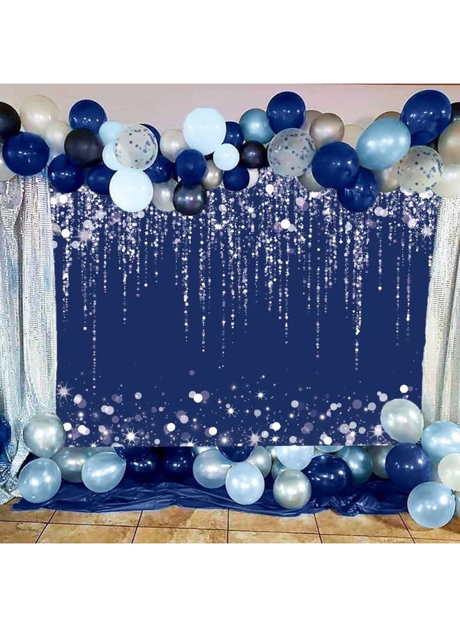 Sensfun Navy Blue White Silver Glitter Backdrop Wedding Birthday Party Decorations Graduation Prom Shiny Bokeh Confetti Photography Background Bridal Shower Backdrops Portrait Photo Booth Props 7x5ft - Image 5
