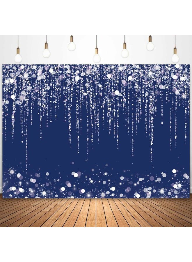 Sensfun Navy Blue White Silver Glitter Backdrop Wedding Birthday Party Decorations Graduation Prom Shiny Bokeh Confetti Photography Background Bridal Shower Backdrops Portrait Photo Booth Props 7x5ft - Image 1